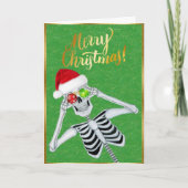 Schattige lachend skelet Ornamenten Santa Hat Groe Feestdagen Kaart (Voorkant)