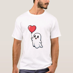 Schattige Lachende Cartoon Geest met Rode Hart T-shirt