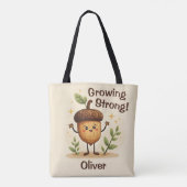 Schattige lachende eikel groeit sterk tote bag (Achterkant)