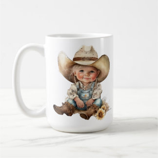 SCHATTIGE LACHENDE KLEINE COWGIRL KOFFIEMOK