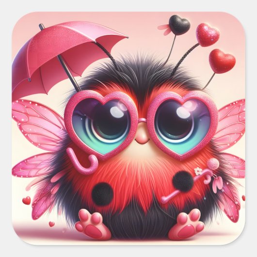 Schattige Lady Bug met paraplu Vierkante Sticker (Voorkant)