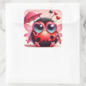 Schattige Lady Bug met paraplu Vierkante Sticker (Tas)