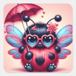 Schattige Lady Bug met paraplu Vierkante Sticker