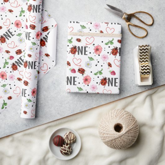 Schattige Lady Bugs Gift 1e verjaardag Cadeaupapier (Crafts)