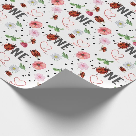 Schattige Lady Bugs Gift 1e verjaardag Cadeaupapier (Hoek)