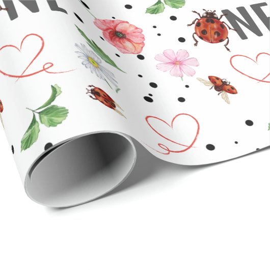 Schattige Lady Bugs Gift 1e verjaardag Cadeaupapier (Rol Hoek)