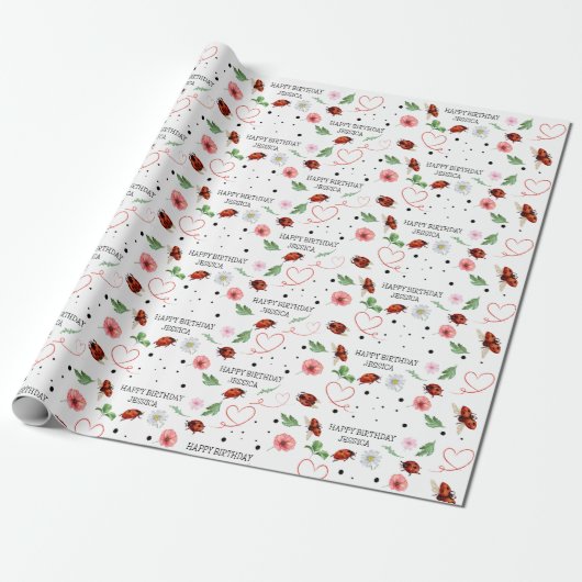 Schattige Lady Bugs Gift Cadeaupapier (Uitgerold)