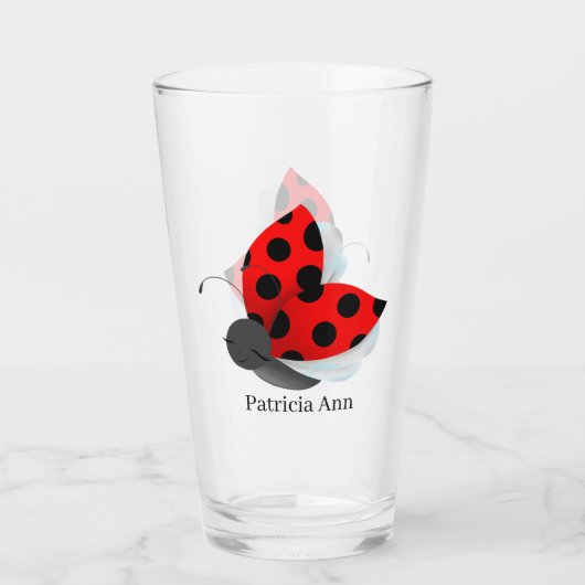 schattige ladybug-dame voegt naam toe glas