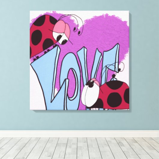 Schattige Ladybug Love Cartoon Canvas Afdruk (Insitu (Houten vloer))