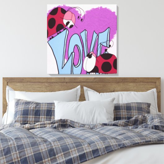 Schattige Ladybug Love Cartoon Canvas Afdruk (Insitu (Slaapkamer))