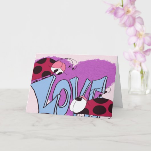 Schattige Ladybug Love Cartoon Kaart (Orchidee)