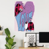 Schattige Ladybug Love Cartoon Poster (Thuiskantoor)