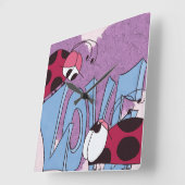 Schattige Ladybug Love Cartoon Vierkante Klok (Hoek)
