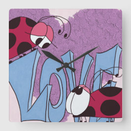 Schattige Ladybug Love Cartoon Vierkante Klok