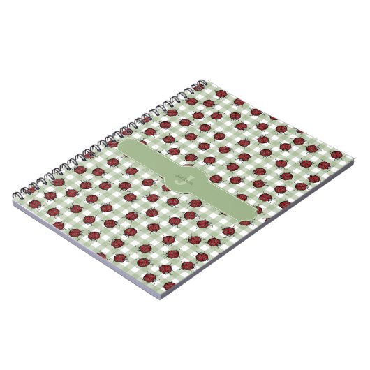 Schattige Ladybug Pattern Green Gingham Monogram N Notitieboek (Linkerzijde)