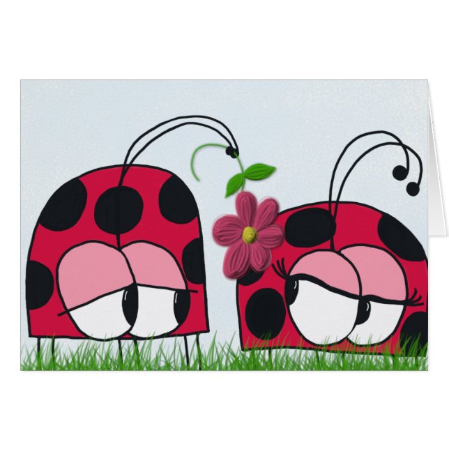 Schattige Ladybug Wooking Zijne Nieuwe Liefde Cart (Voorkant Horizontaal)