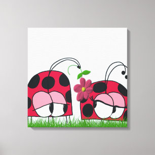 Schattige Ladybug Wooking Zijne Nieuwe Liefde Cart Canvas Afdruk