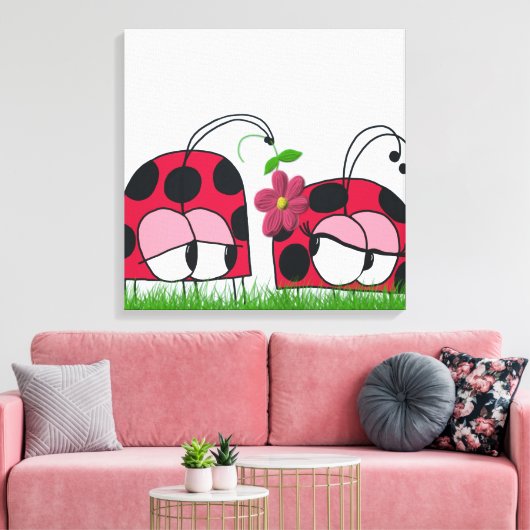 Schattige Ladybug Wooking Zijne Nieuwe Liefde Cart Canvas Afdruk (Insitu (Woonkamer))