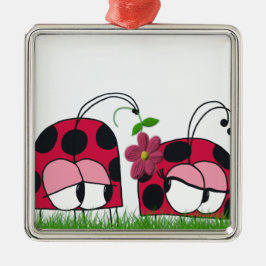 Schattige Ladybug Wooking Zijne Nieuwe Liefde Cart Metalen Ornament