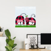 Schattige Ladybug Wooking Zijne Nieuwe Liefde Cart Poster (Thuiskantoor)