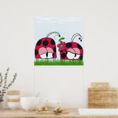 Schattige Ladybug Wooking Zijne Nieuwe Liefde Cart Poster (Keuken)