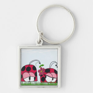 Schattige Ladybug Wooking Zijne Nieuwe Liefde Cart Sleutelhanger