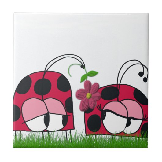 Schattige Ladybug Wooking Zijne Nieuwe Liefde Cart Tegeltje (Voorkant)