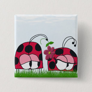 Schattige Ladybug Wooking Zijne Nieuwe Liefde Cart Vierkante Button 5,1 Cm