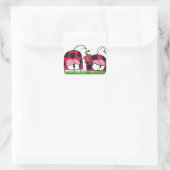 Schattige Ladybug Wooking Zijne Nieuwe Liefde Cart Vierkante Sticker (Tas)