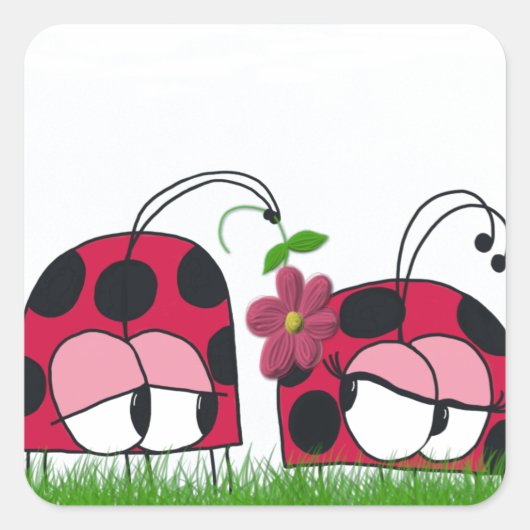 Schattige Ladybug Wooking Zijne Nieuwe Liefde Cart Vierkante Sticker (Voorkant)