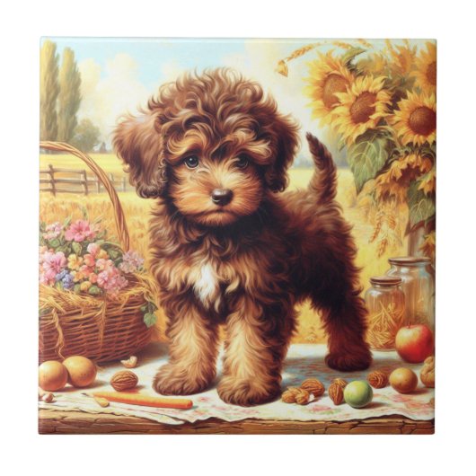 Schattige Lagotto Romagnolo schilderij Tegeltje (Voorkant)