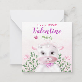 Schattige Lam Bloemen Kinder Klaslokaal Valentijn Notitiekaartje
