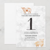 Schattige Lam & Koe Schoendieren 1e Verjaardagsfee Kaart (Voorkant / Achterkant)