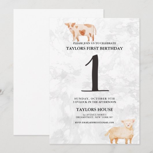 Schattige Lam & Koe Schoendieren 1e Verjaardagsfee Kaart (Voorkant / Achterkant)