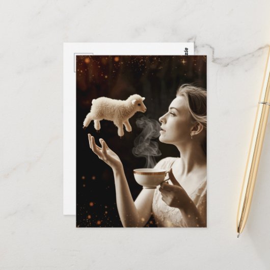 Schattige Lam Magick Briefkaart (Voorkant / Achterkant in situ)