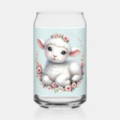 Schattige Lam Met Bloemenkroon Illustratie Blikvorm Glas (Voorkant)