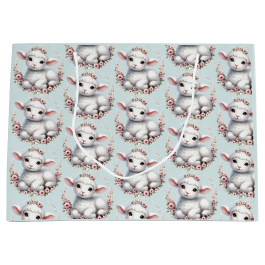 Schattige Lam Met Bloemenkroon Illustratie Groot Cadeauzakje (Voorkant)