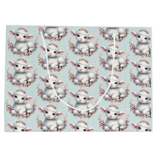 Schattige Lam Met Bloemenkroon Illustratie Groot Cadeauzakje (Achterkant)