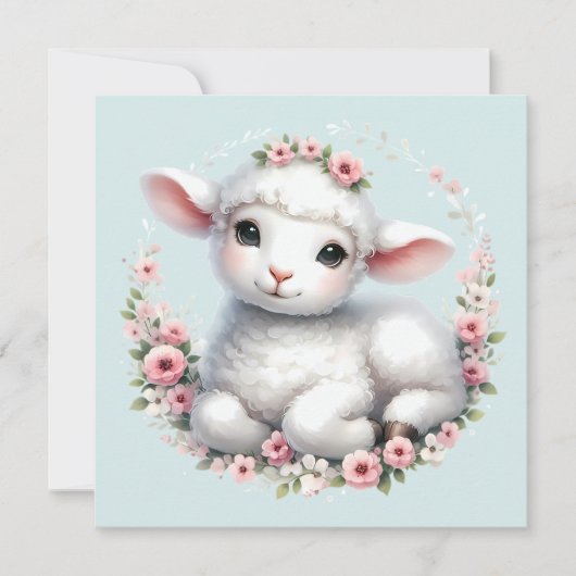 Schattige Lam Met Bloemenkroon Illustratie Kaart (Voorkant)