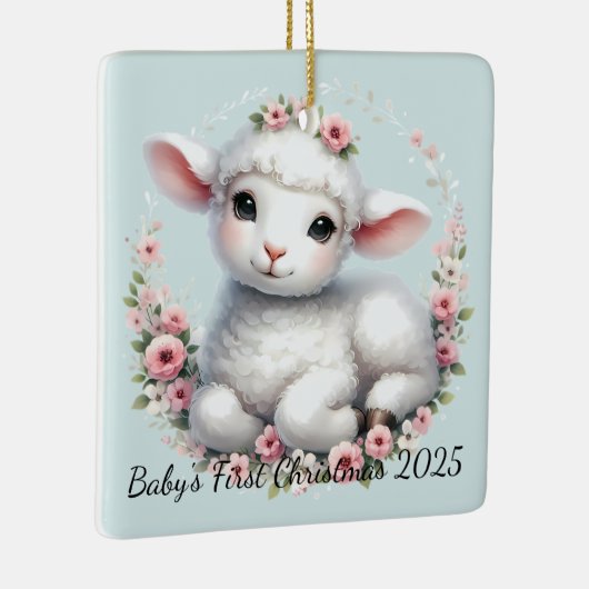 Schattige Lam Met Bloemenkroon Illustratie Keramisch Ornament (Rechts)
