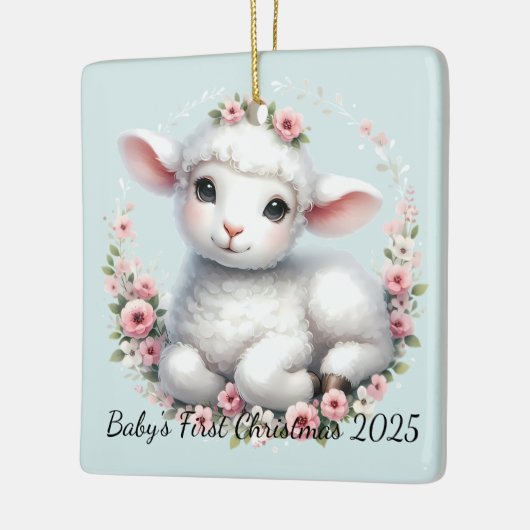 Schattige Lam Met Bloemenkroon Illustratie Keramisch Ornament (Links)