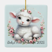 Schattige Lam Met Bloemenkroon Illustratie Keramisch Ornament (Achterkant)