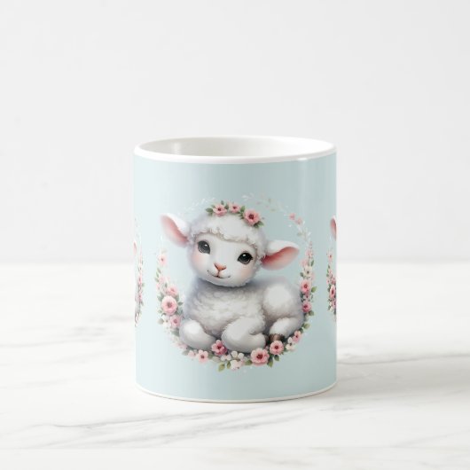 Schattige Lam Met Bloemenkroon Illustratie Koffiemok (Center)