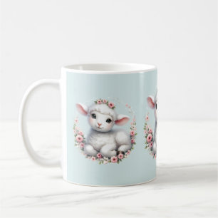 Schattige Lam Met Bloemenkroon Illustratie Koffiemok
