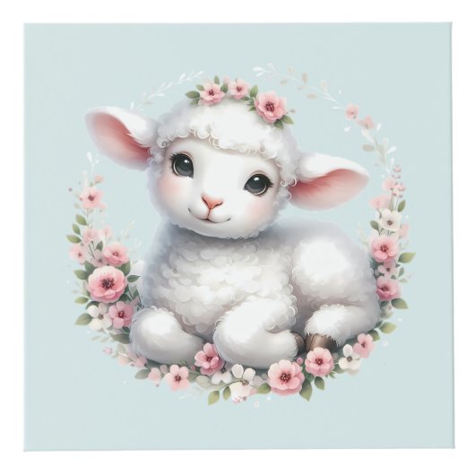 Schattige Lam Met Bloemenkroon Illustratie Kubus (Rechts)