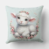 Schattige Lam Met Bloemenkroon Illustratie Kussen (Achterkant)