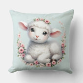 Schattige Lam Met Bloemenkroon Illustratie Kussen (Voorkant)