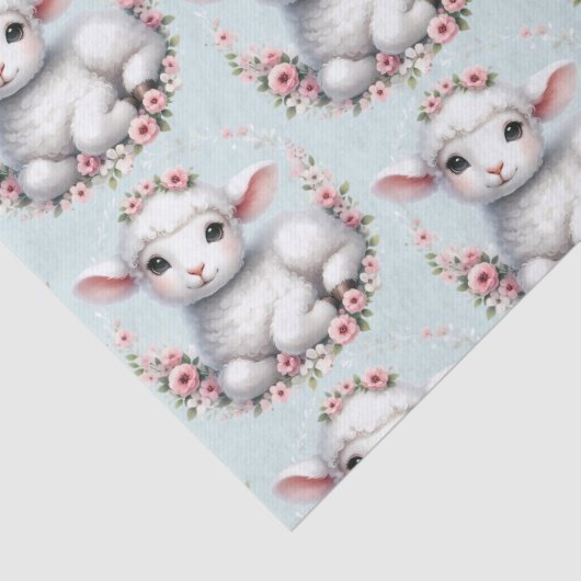 Schattige Lam Met Bloemenkroon Illustratie Tissuepapier (Detail)