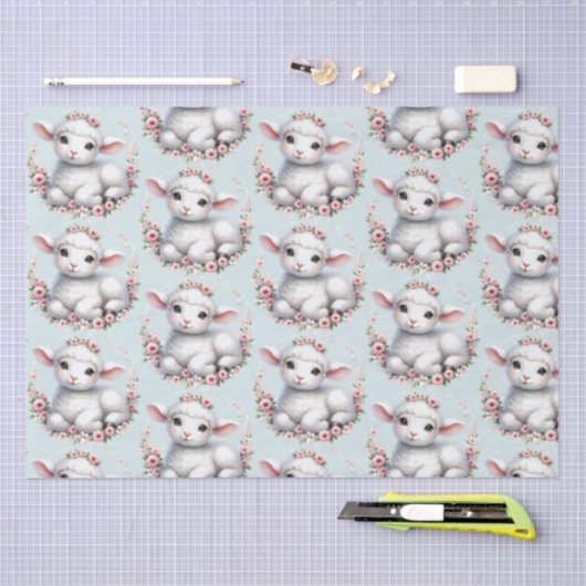 Schattige Lam Met Bloemenkroon Illustratie Tissuepapier (Craft)