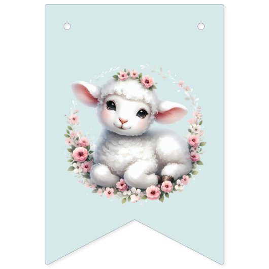Schattige Lam Met Bloemenkroon Illustratie Vlaggetjes (Derde vlag)